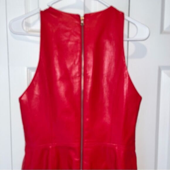 NWT Alice + Olivia Leandra Vegan Leather Mini Dress size 10 in Perfect Ruby - Picture 6 of 9
